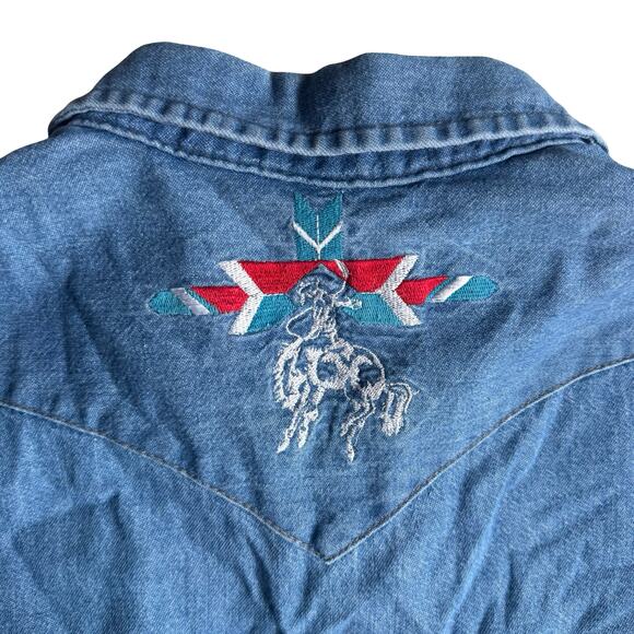Vintage Wrangler Denim Western Shirt Size 16½/34 Embroidered 100% Cotton - Picture 4 of 10